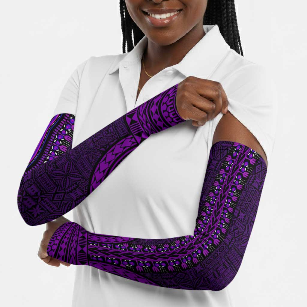 Purple Dashiki and Tapa Pattern Arm Sleeves Africa-Polynesia Together Culture