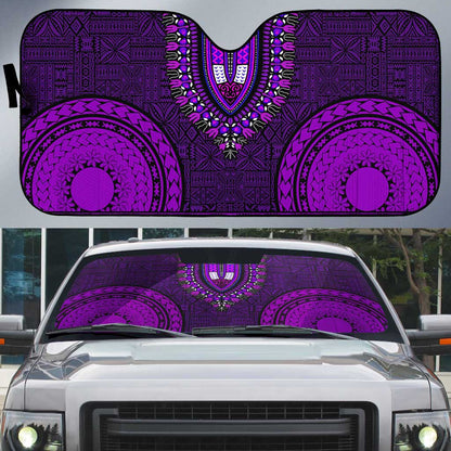 Purple Dashiki and Tapa Pattern Auto Sun Shade Africa-Polynesia Together Culture