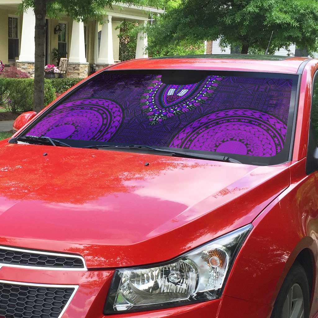 Purple Dashiki and Tapa Pattern Auto Sun Shade Africa-Polynesia Together Culture