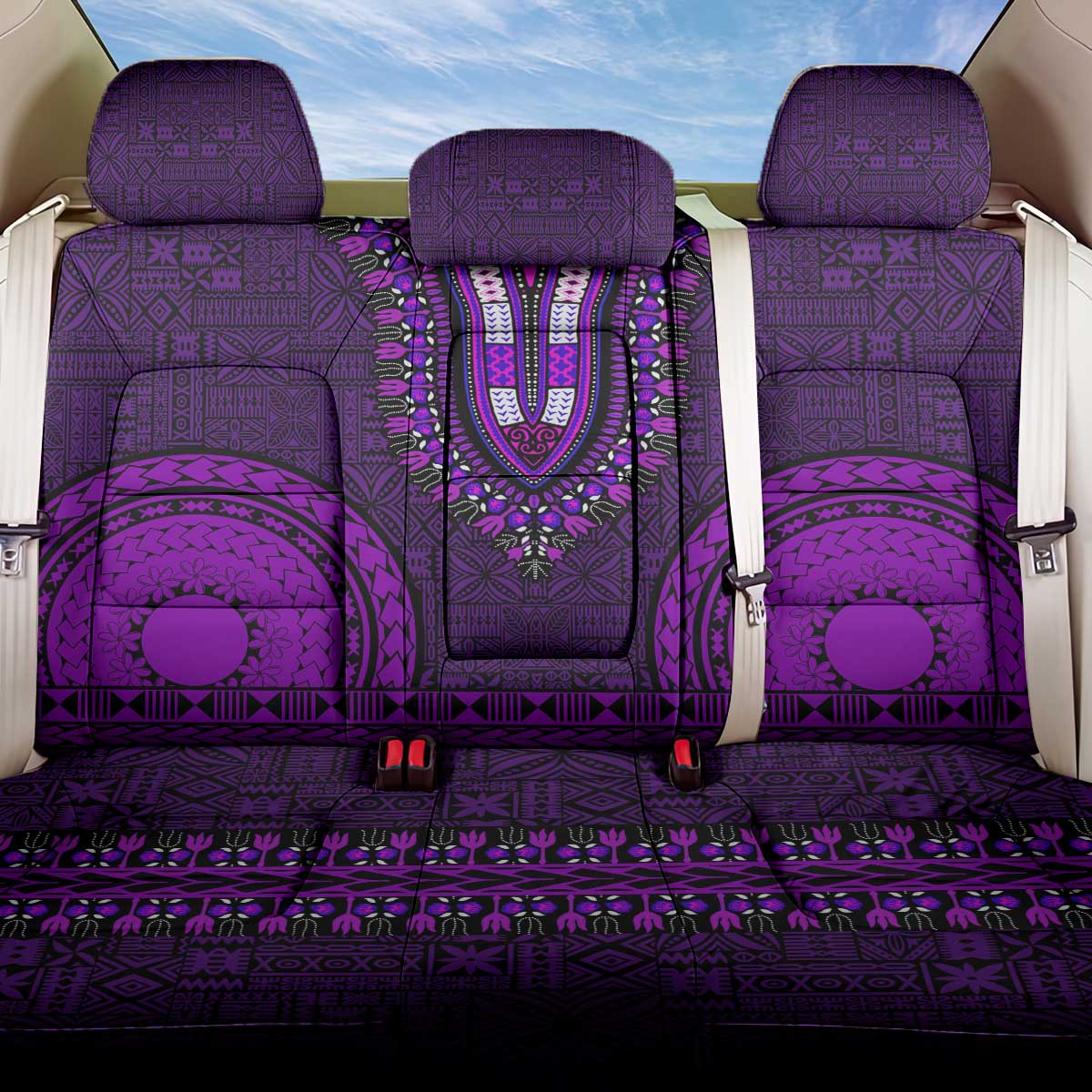 Purple Dashiki and Tapa Pattern Back Car Seat Cover Africa-Polynesia Together Culture