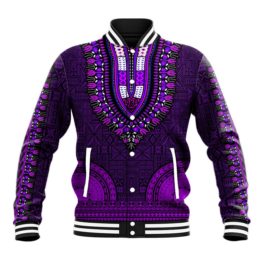 Purple Dashiki and Tapa Pattern Baseball Jacket Africa-Polynesia Together Culture