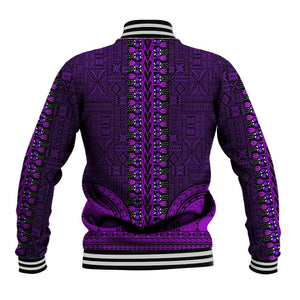 Purple Dashiki and Tapa Pattern Baseball Jacket Africa-Polynesia Together Culture