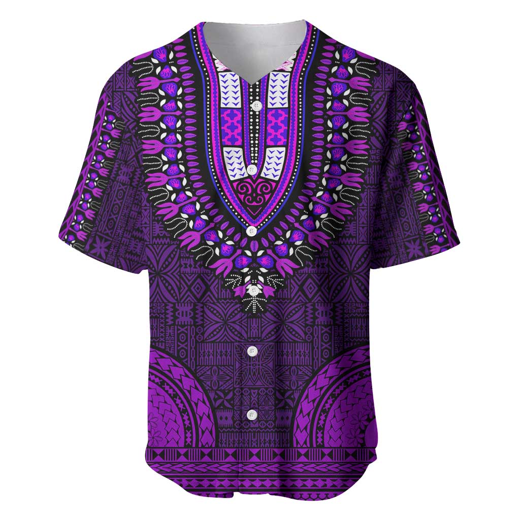 Purple Dashiki and Tapa Pattern Baseball Jersey Africa-Polynesia Together Culture