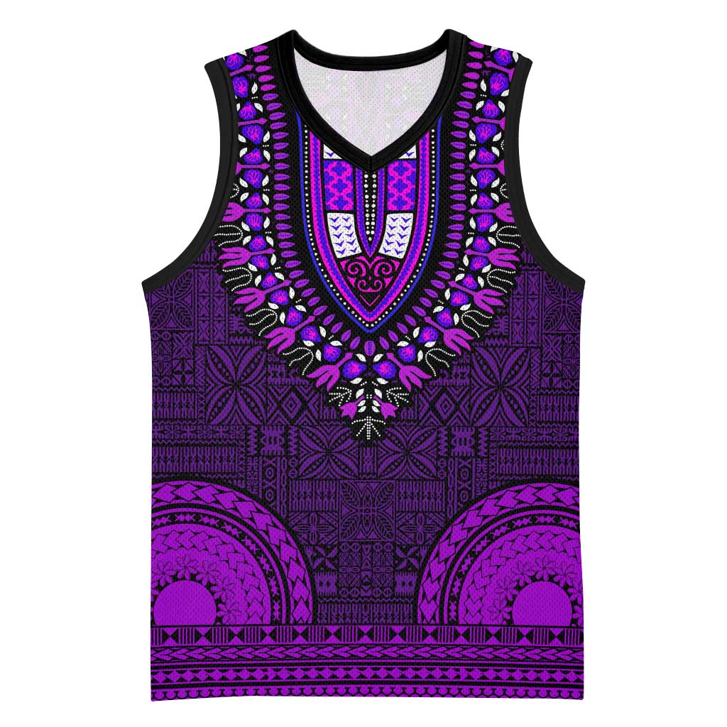 Purple Dashiki and Tapa Pattern Basketball Jersey Africa-Polynesia Together Culture LT9