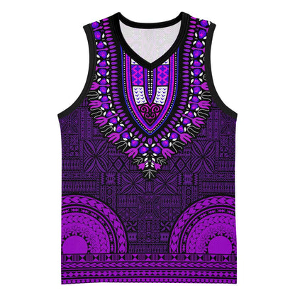 Purple Dashiki and Tapa Pattern Basketball Jersey Africa-Polynesia Together Culture LT9