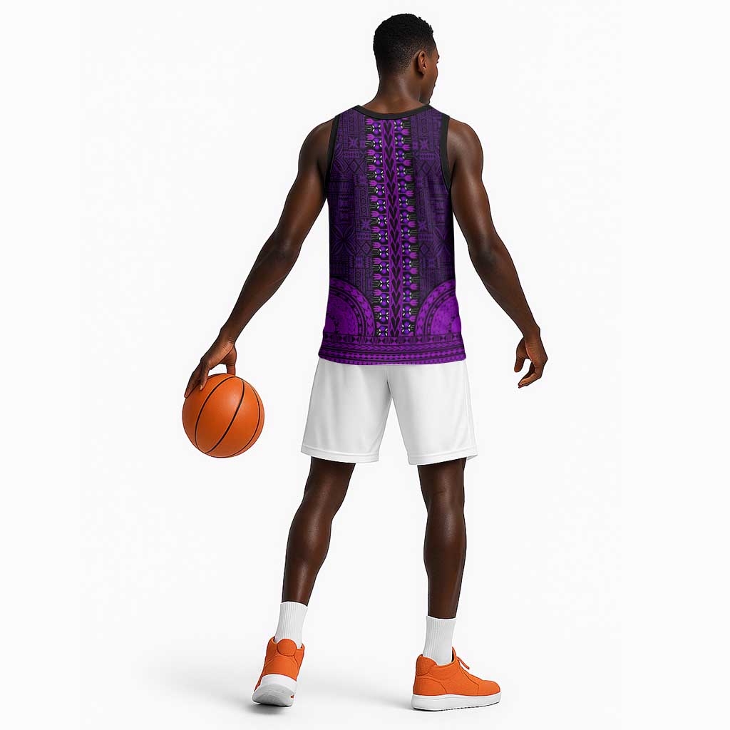 Purple Dashiki and Tapa Pattern Basketball Jersey Africa-Polynesia Together Culture LT9