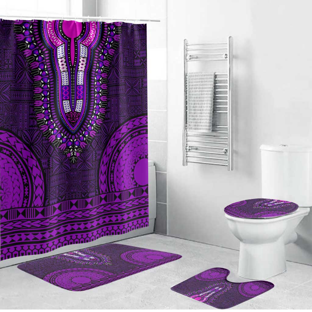 Purple Dashiki and Tapa Pattern Bathroom Set Africa-Polynesia Together Culture
