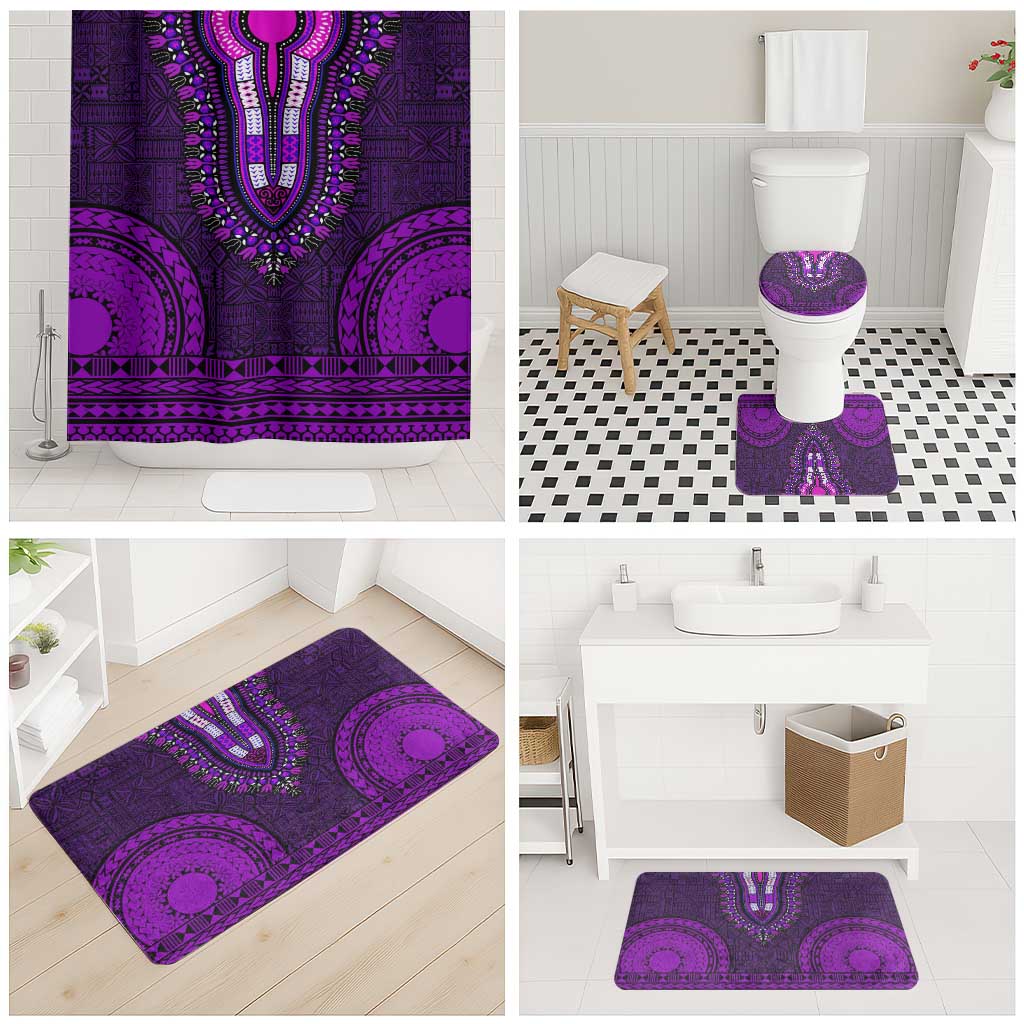 Purple Dashiki and Tapa Pattern Bathroom Set Africa-Polynesia Together Culture