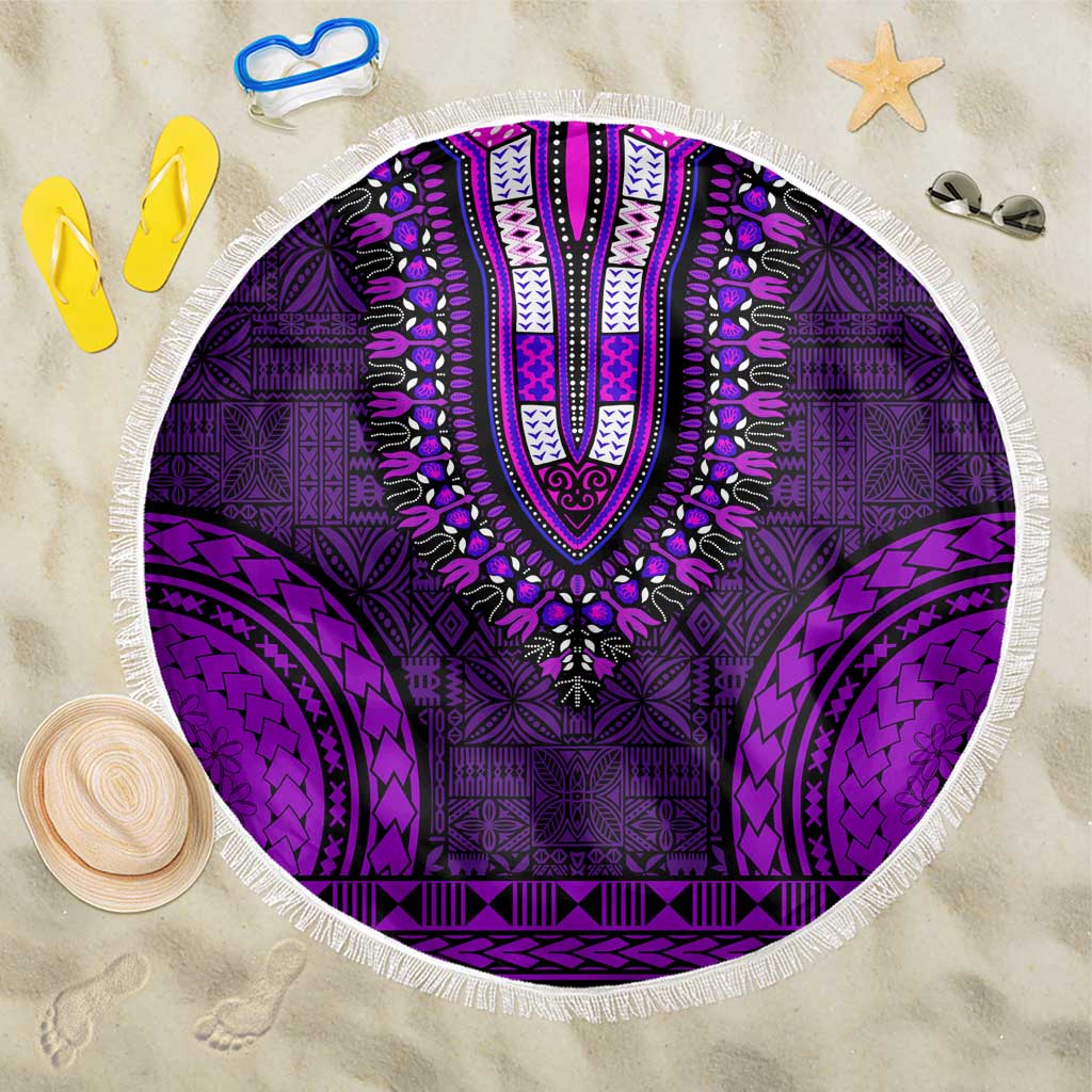 Purple Dashiki and Tapa Pattern Beach Blanket Africa-Polynesia Together Culture