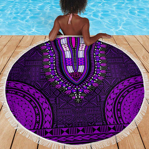 Purple Dashiki and Tapa Pattern Beach Blanket Africa-Polynesia Together Culture