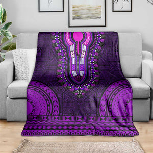 Purple Dashiki and Tapa Pattern Blanket Africa-Polynesia Together Culture