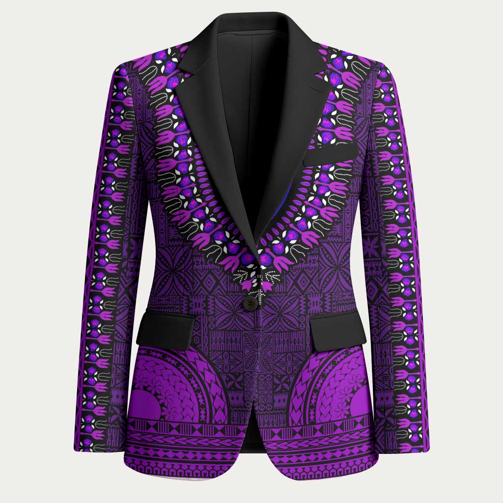 Purple Dashiki and Tapa Pattern Blazer Africa-Polynesia Together Culture