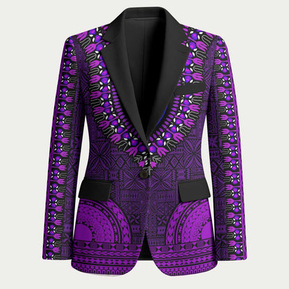 Purple Dashiki and Tapa Pattern Blazer Africa-Polynesia Together Culture