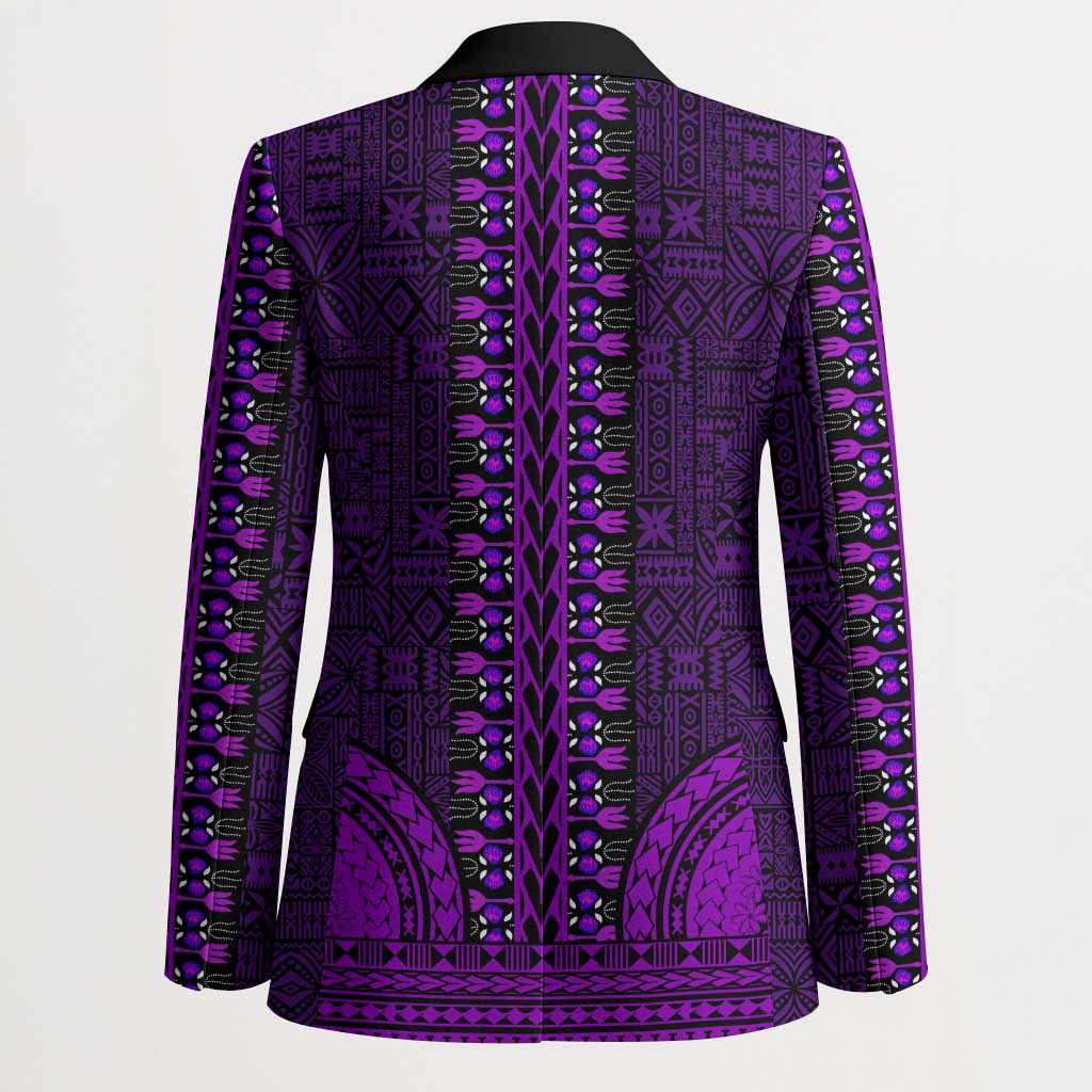 Purple Dashiki and Tapa Pattern Blazer Africa-Polynesia Together Culture