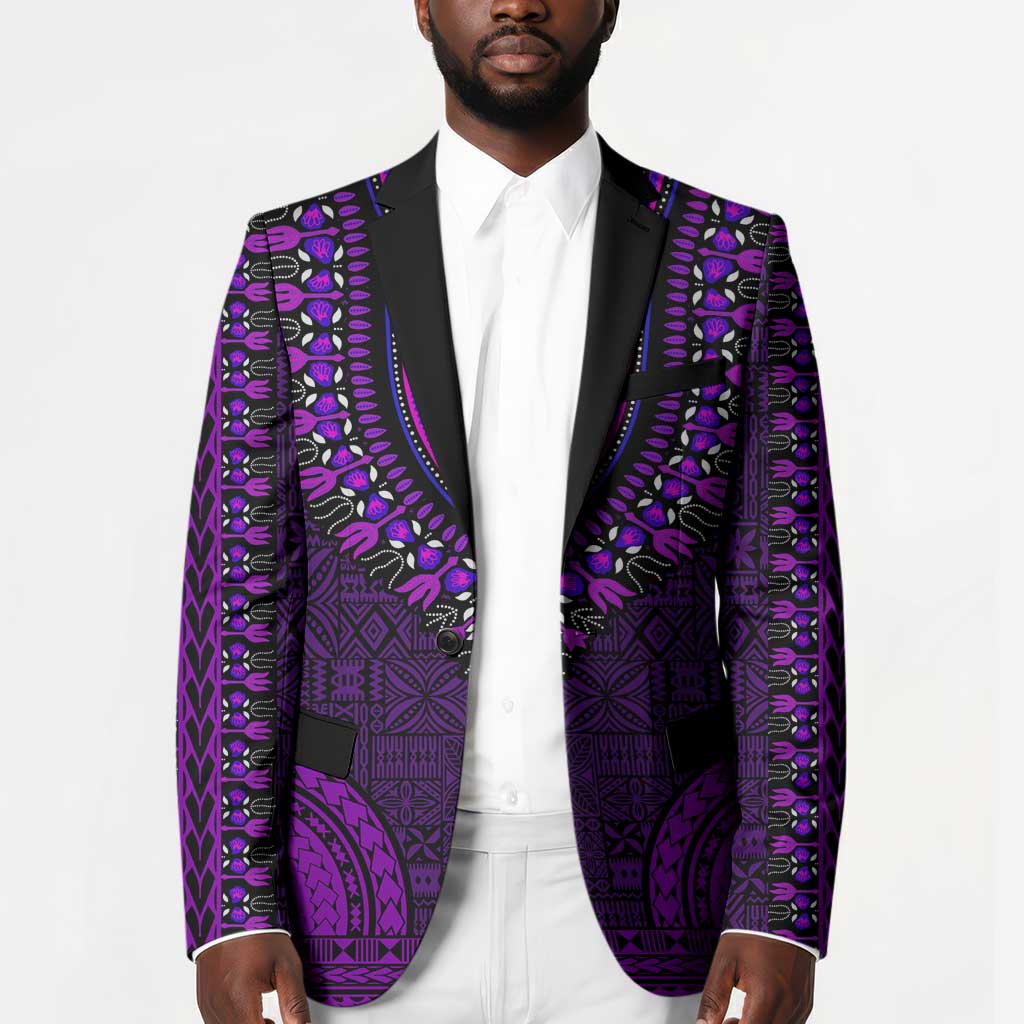 Purple Dashiki and Tapa Pattern Blazer Africa-Polynesia Together Culture
