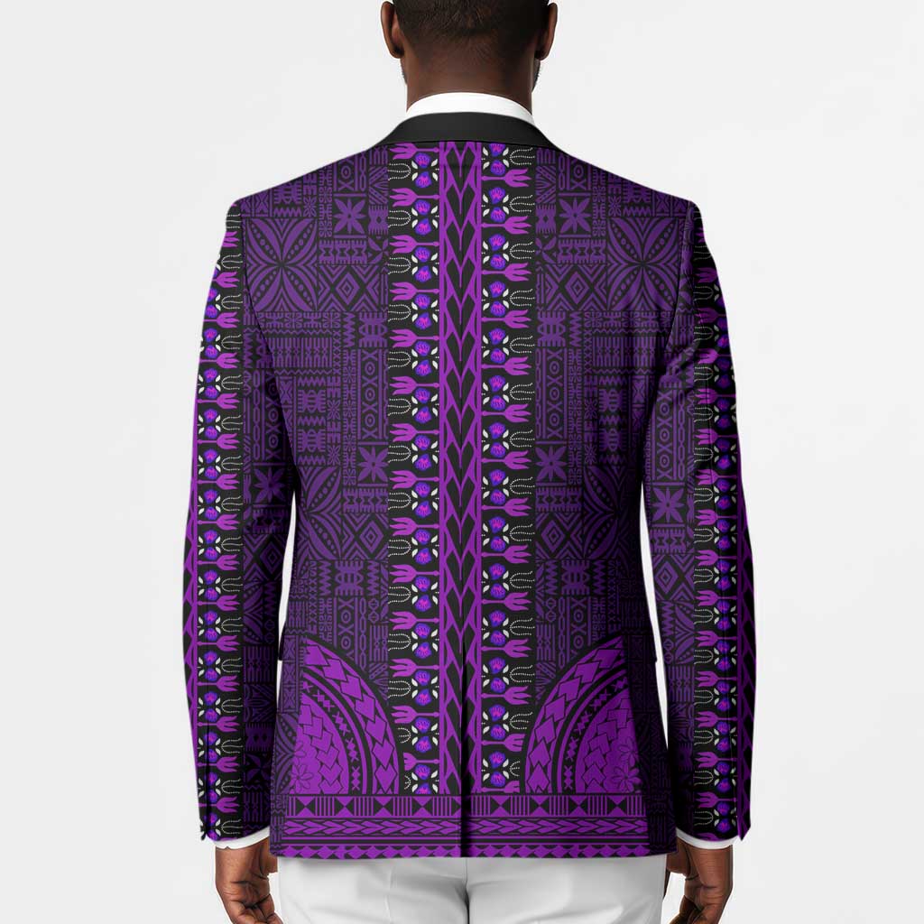 Purple Dashiki and Tapa Pattern Blazer Africa-Polynesia Together Culture