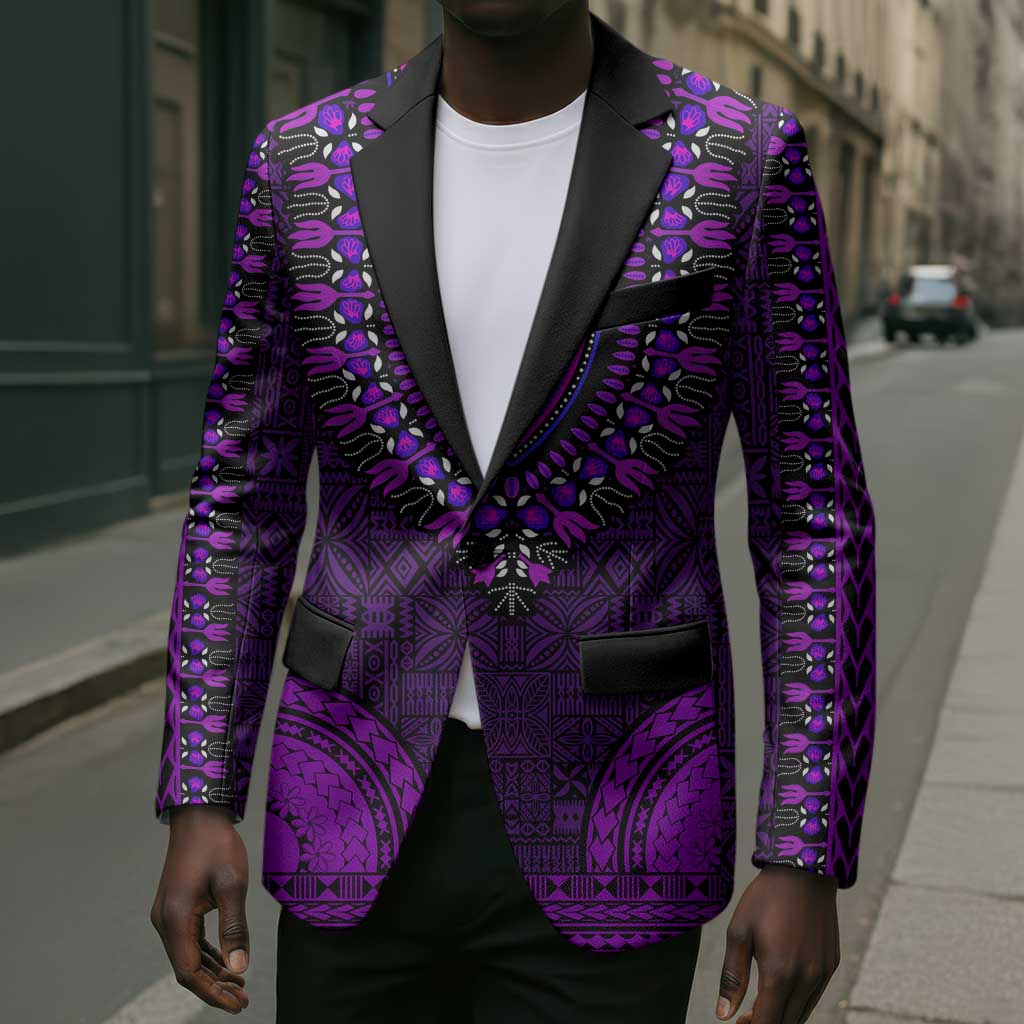 Purple Dashiki and Tapa Pattern Blazer Africa-Polynesia Together Culture