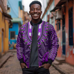 Purple Dashiki and Tapa Pattern Bomber Jacket Africa-Polynesia Together Culture