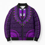 Purple Dashiki and Tapa Pattern Bomber Puffer Jacket Africa-Polynesia Together Culture