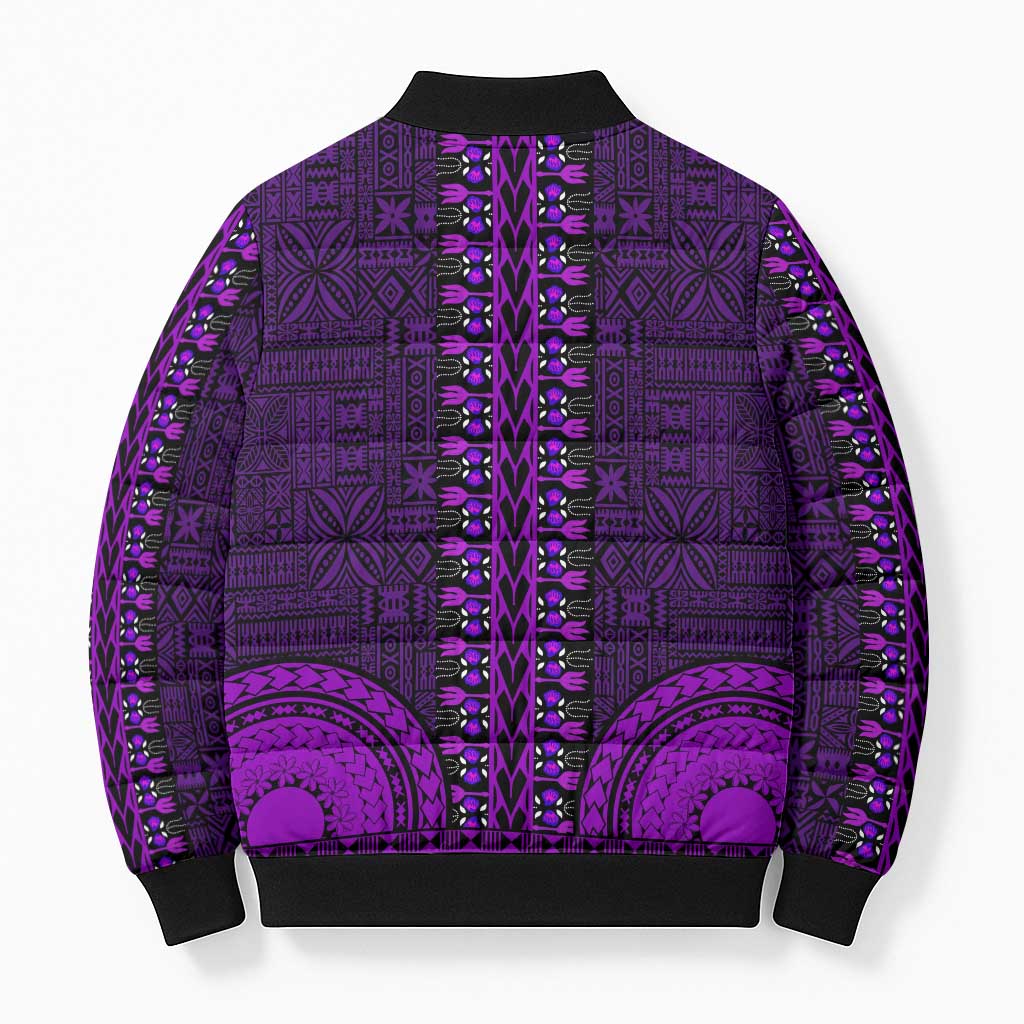 Purple Dashiki and Tapa Pattern Bomber Puffer Jacket Africa-Polynesia Together Culture