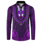 Purple Dashiki and Tapa Pattern Button Sweatshirt Africa-Polynesia Together Culture