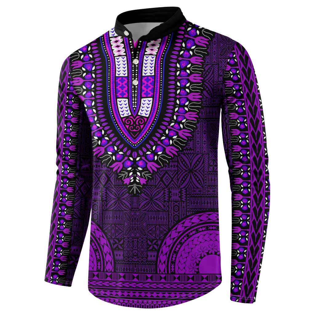 Purple Dashiki and Tapa Pattern Button Sweatshirt Africa-Polynesia Together Culture