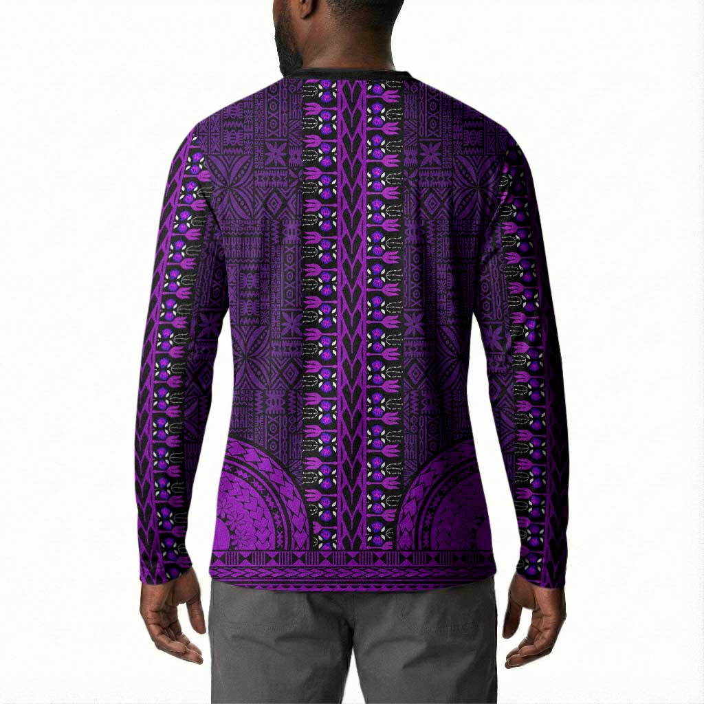 Purple Dashiki and Tapa Pattern Button Sweatshirt Africa-Polynesia Together Culture