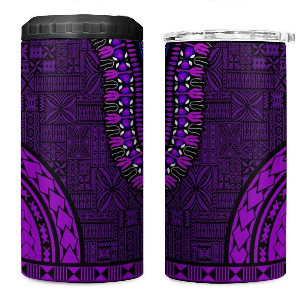 Purple Dashiki and Tapa Pattern 4 in 1 Can Cooler Tumbler Africa-Polynesia Together Culture