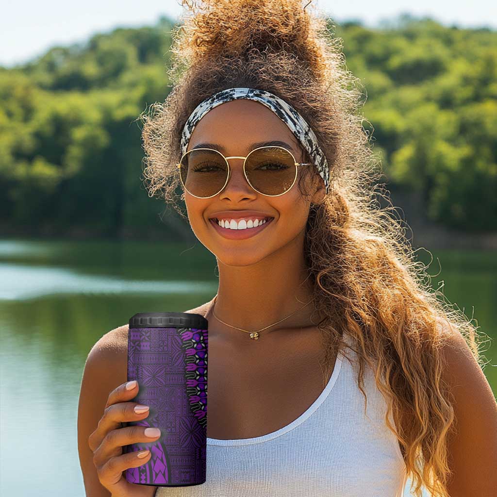 Purple Dashiki and Tapa Pattern 4 in 1 Can Cooler Tumbler Africa-Polynesia Together Culture