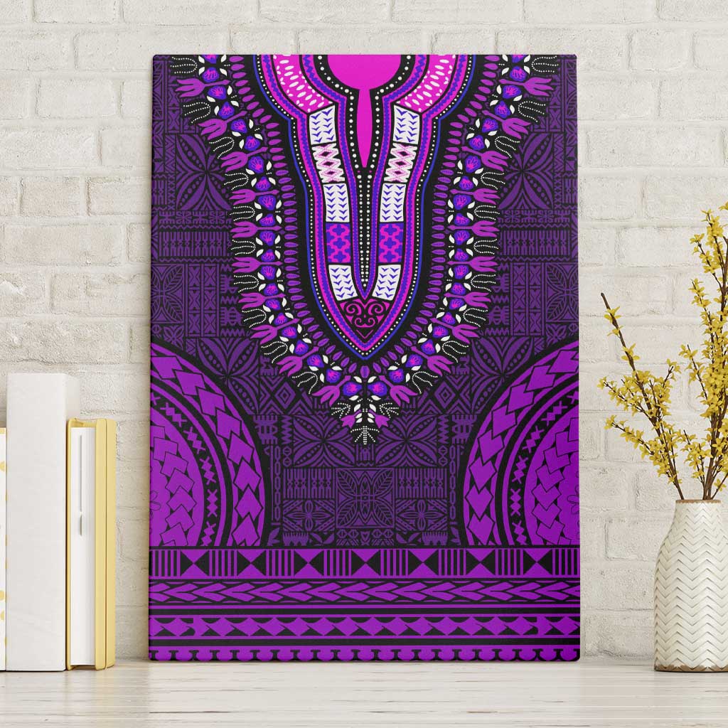 Purple Dashiki and Tapa Pattern Canvas Wall Art Africa-Polynesia Together Culture