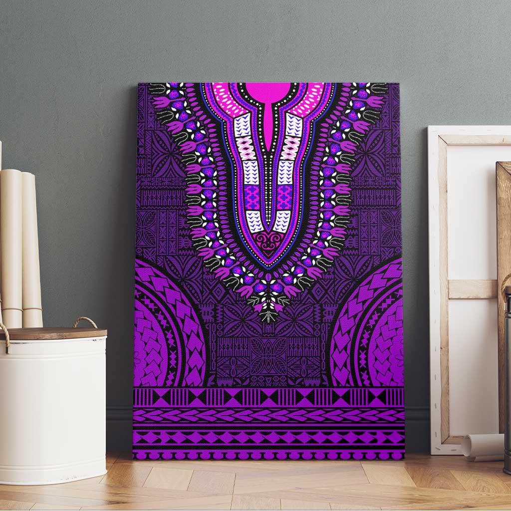 Purple Dashiki and Tapa Pattern Canvas Wall Art Africa-Polynesia Together Culture