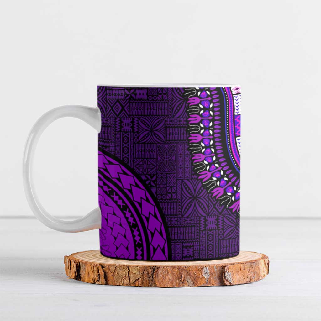Purple Dashiki and Tapa Pattern Ceramic Mug Africa-Polynesia Together Culture