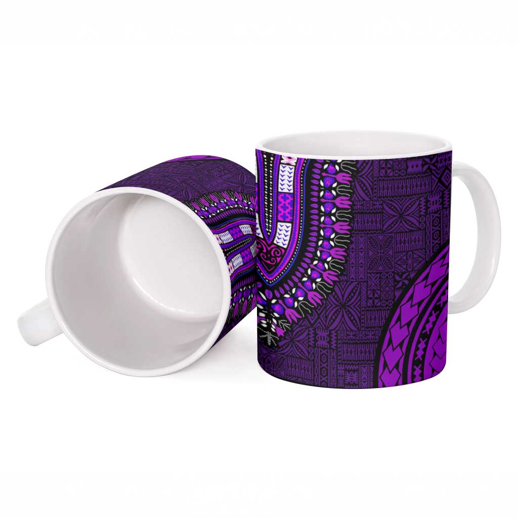 Purple Dashiki and Tapa Pattern Ceramic Mug Africa-Polynesia Together Culture