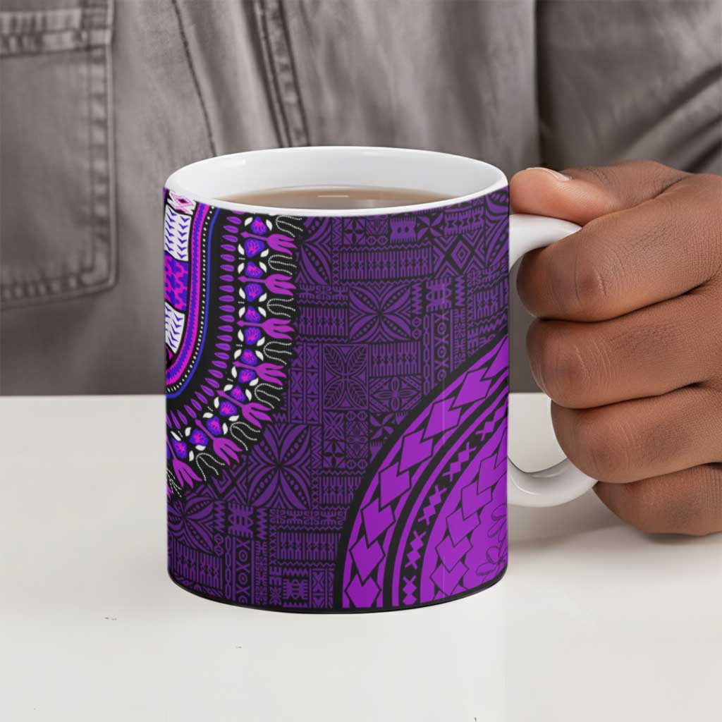 Purple Dashiki and Tapa Pattern Ceramic Mug Africa-Polynesia Together Culture