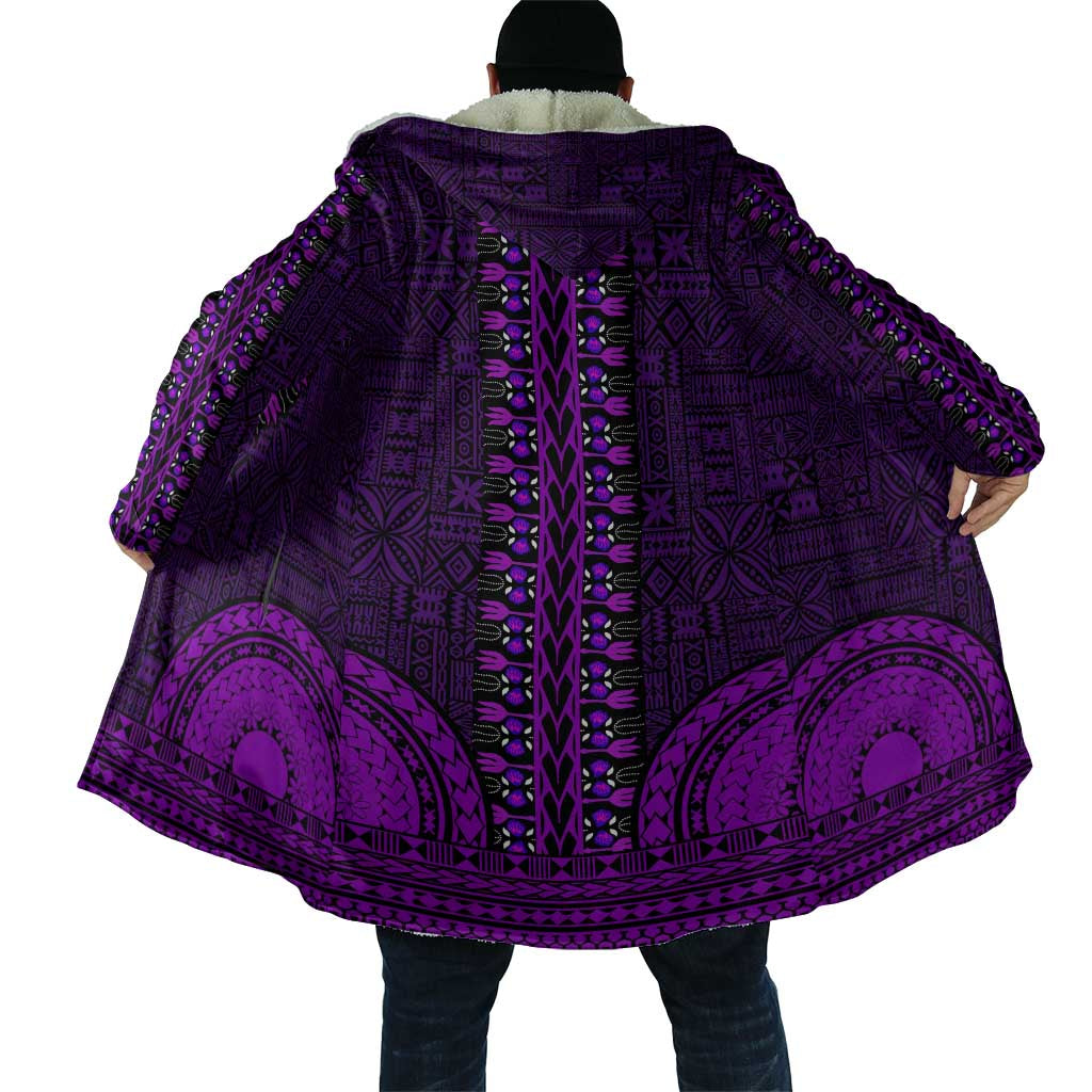 Purple Dashiki and Tapa Pattern Cloak Africa-Polynesia Together Culture