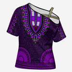 Purple Dashiki and Tapa Pattern Cross Shoulder Shirt Africa-Polynesia Together Culture