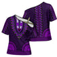 Purple Dashiki and Tapa Pattern Cross Shoulder Shirt Africa-Polynesia Together Culture