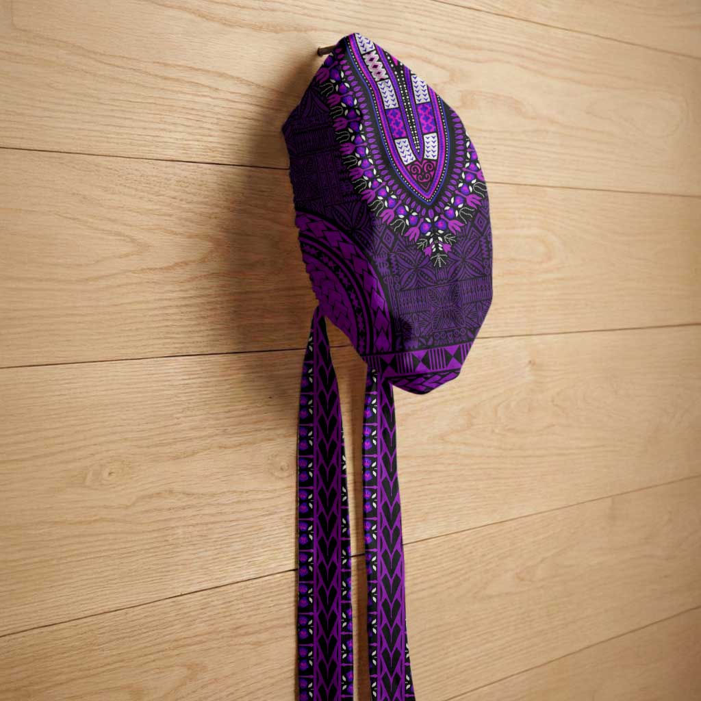 Purple Dashiki and Tapa Pattern Easy Headwrap Africa and Polynesia Together Culture