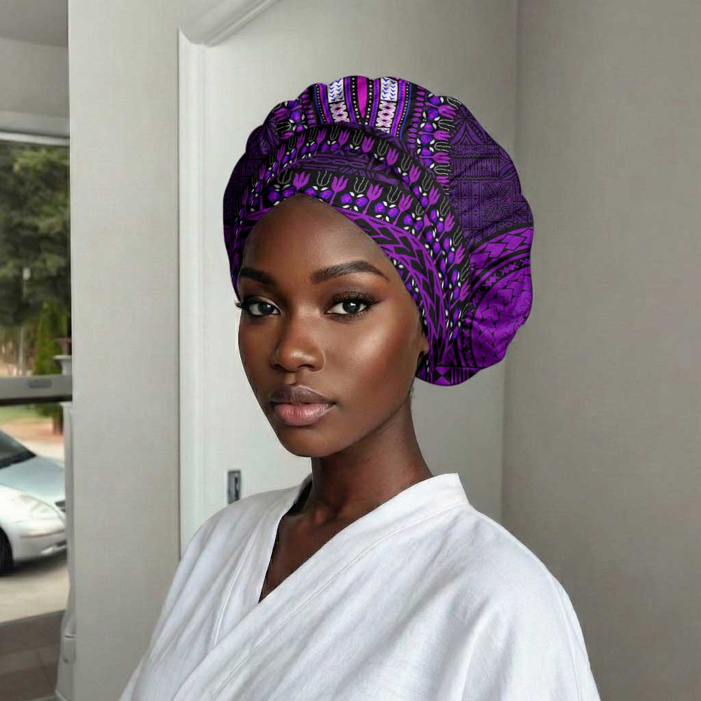Purple Dashiki and Tapa Pattern Easy Headwrap Africa and Polynesia Together Culture