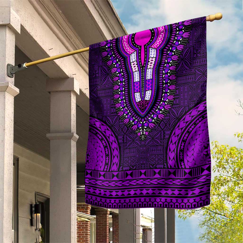 Purple Dashiki and Tapa Pattern Garden Flag Africa-Polynesia Together Culture