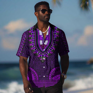 Purple Dashiki and Tapa Pattern Hawaiian Shirt Africa-Polynesia Together Culture