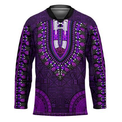 Purple Dashiki and Tapa Pattern Hockey Jersey Africa-Polynesia Together Culture