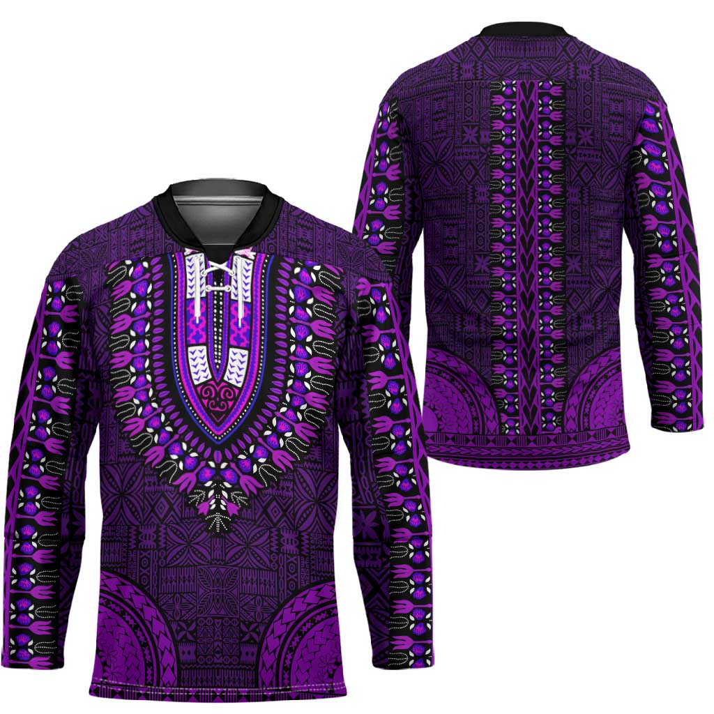 Purple Dashiki and Tapa Pattern Hockey Jersey Africa-Polynesia Together Culture