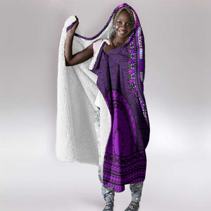 Purple Dashiki and Tapa Pattern Hooded Blanket Africa-Polynesia Together Culture