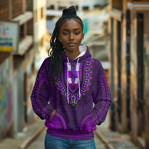 Purple Dashiki and Tapa Pattern Hoodie Africa-Polynesia Together Culture