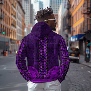 Purple Dashiki and Tapa Pattern Hoodie Africa-Polynesia Together Culture