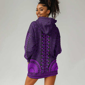 Purple Dashiki and Tapa Pattern Hoodie Dress Africa-Polynesia Together Culture