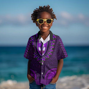 Purple Dashiki and Tapa Pattern Kid Hawaiian Shirt Africa-Polynesia Together Culture