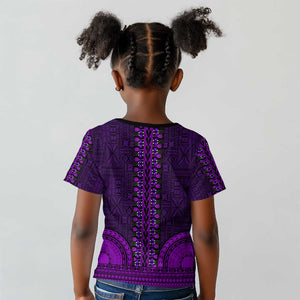 Purple Dashiki and Tapa Pattern Kid T shirt Africa-Polynesia Together Culture