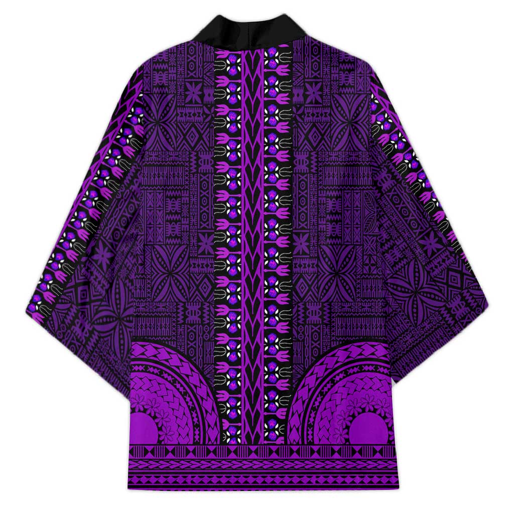 Purple Dashiki and Tapa Pattern Kimono Africa-Polynesia Together Culture